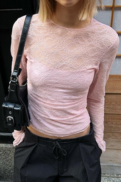 Bershka Uzun kollu dantelli tişört