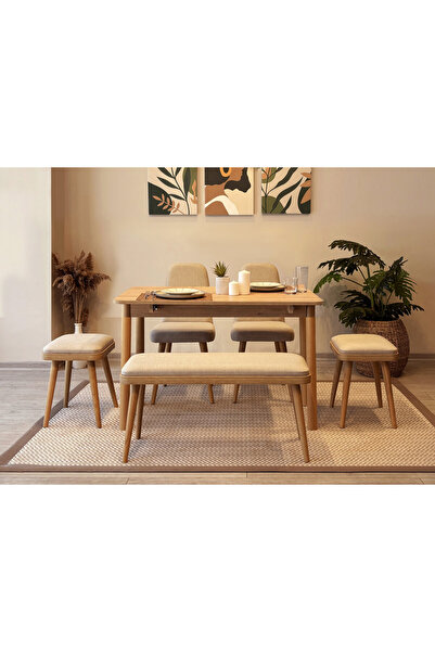 Rabi MİORA MİNİ AÇILIR MUTFAK MASA TAKIMI, KARİNA MEŞE KREM(1 MASA + 2 SANDAL...