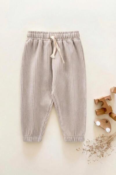 Cigit Fitilli Kadife Jogger Pantolon 1-10 Yaş Taş