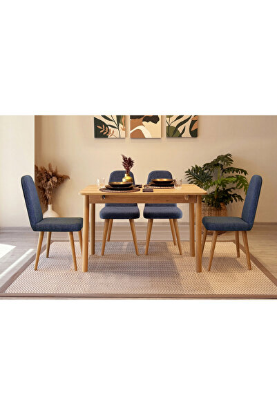 Rabi MİORA MİNİ AÇILIR MUTFAK MASA TAKIMI, KARİNA MEŞE LACİVERT ( 1 MASA + 4 ...