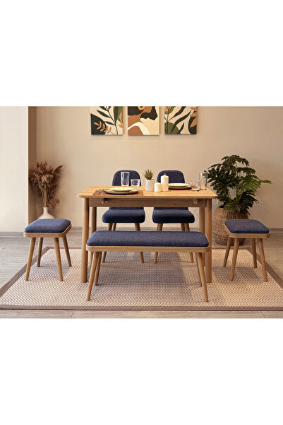 Rabi MİORA MİNİ AÇILIR MUTFAK MASA TAKIMI, KARİNA MEŞE LACİVERT(1 Masa + 2 Sa...