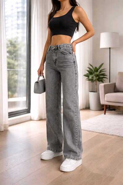 DRC trend Skyrim سموكد ليكرا 90s جينز جينز بالازو بفتحة عالية الخصر