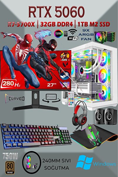 Apphirex TCW1 Ryzen 7 5700X 32GB 1TB M.2 SSD RTX5060 27'' 300HZ Sıvı Soğutma ...