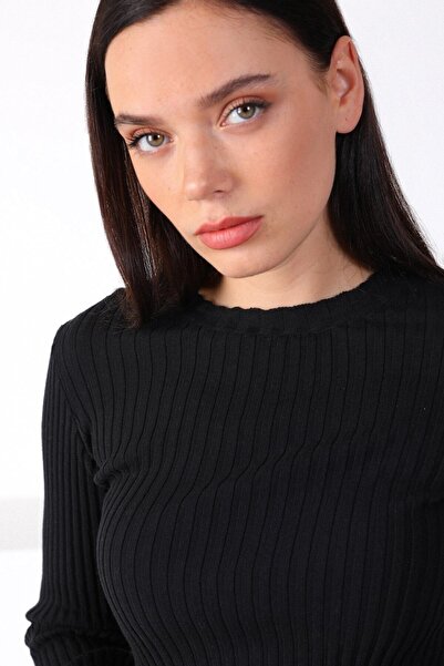 Ferraro Siyah Yuvarlak Yaka Super İnce %100 Organik Pamuk Kadın Triko Kazak