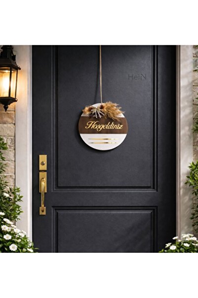 HeiN Hoşgeldiniz Yazılı Aynalı Pleksi Ahşap Kapı Süsü