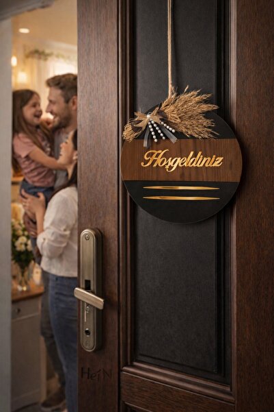 HeiN Hoşgeldiniz Yazılı Aynalı Pleksi Ahşap Kapı Süsü