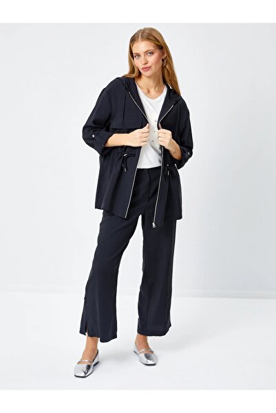 Faik Sönmez سترة نسائية سوداء مقاس كبير مع تفاصيل ربطة عنق U68256