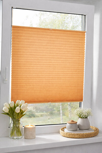 YİTEKS Katlanabilir Cam Balkon Plise Perde KARAMEL (İsteğe Bağlı Vidalı veya ...