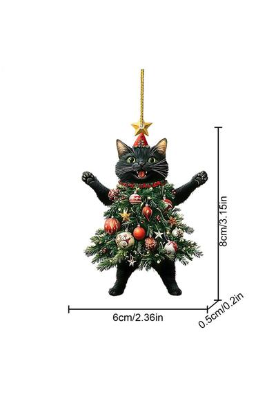 Choice Black Christmas Tree Pendants Acrylic Cute Cat Hanging Ornaments 2D Ch...