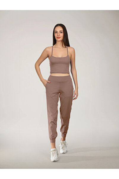 RARE SEASON Ultra Yumuşak Kadın Çift Cepli Yüksek Belli Vizon Rengi Jogger Eş...