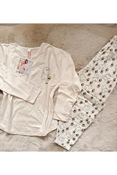 Pijamoni Uzun kollu esnek kumaş pijama takımı