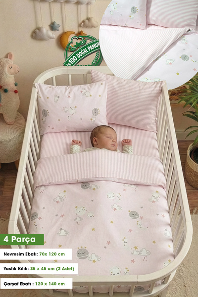 Yada Baby %100 Pamuk Poplin Kumaş Bebek & Yenidoğan 4 Parça Nevresim Takımı 7...