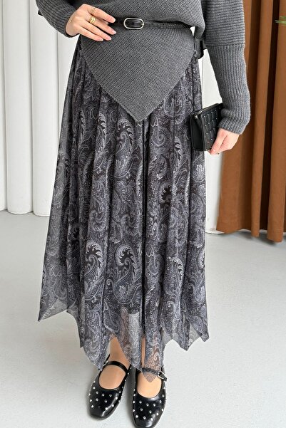 Molly Nelly Γυναικεία έθνικ φούστα με στάμπα και επένδυση από σιφόν