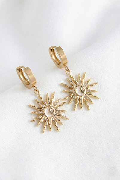 özgül takı ve tasarım Güneş Ay ve Yıldız Model Paslanmaz Çelik Gold Renk Kadı...