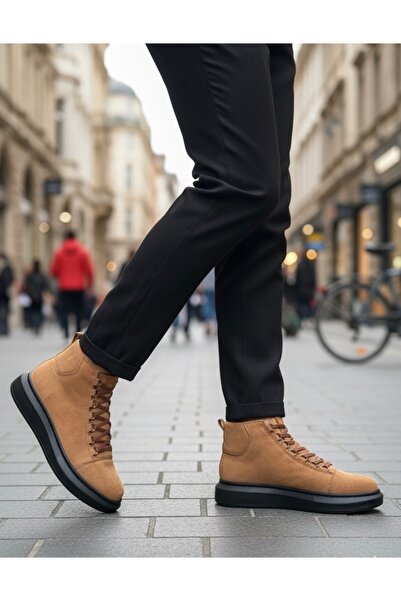 BOA حذاء رياضي رجالي BA0713 برباط ونعل أسود من الجلد السويدي بلون أسمر فاتح