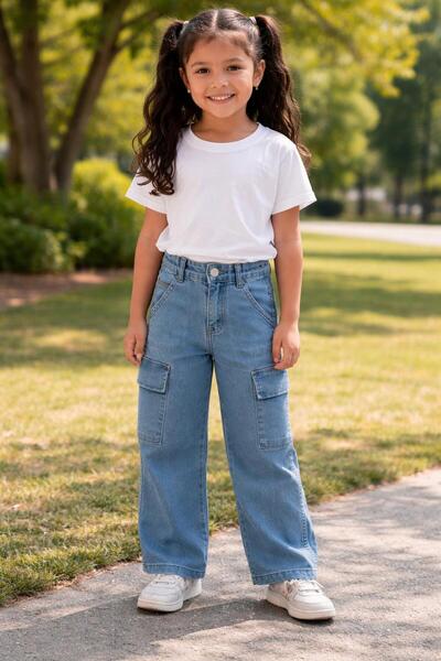 Çalışkan Çocuk Girl's Cargo Pocket Wide Leg Jeans [6\12 Age Range]