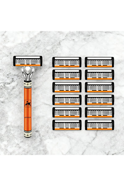 Choice ماكينة حلاقة يدوية للرجال بست شفرات، مقبض برتقالي مانع للانزلاق ، شفرا...