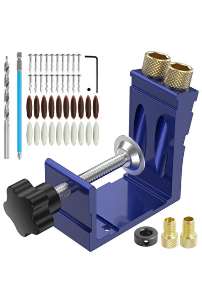 Choice Blue 47Pcs Pocket Hole Jig Adjustable Punch Locator 15 Degree Angle Ho...