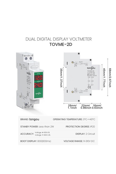 Choice مقياس جهد كهربائي ثنائي الشاشة، مفرد/ثنائي/ثلاثي الاتجاه، يُركّب على س...