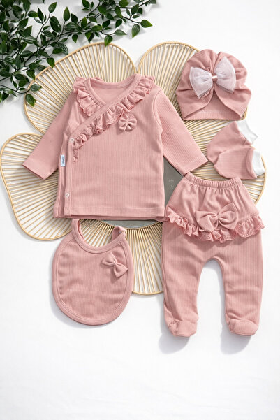 moukou طقم هدايا ولادة الطفل مكون من 5 قطع مع ياقة من الدانتيل مصنوعة من القط...