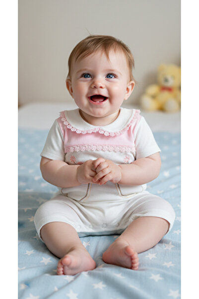 Erca Home Tekstil Ürünleri 100% Cotton White Floral Baby Girl Bodysuit