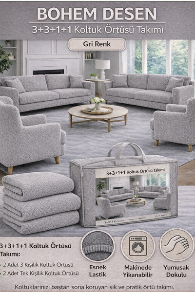 beyvetçe jakarlı bohem kumaş 3.3.1.1 Koltuk Örtüsü Koltuk Kılıfı Takımı Ev Te...