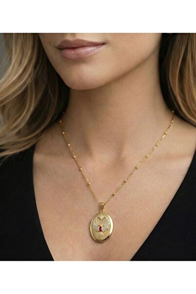 BEKLEMİN TAKILARI Çelik Zümrüdüanka Kuşu Figürlü Zirkon Taşlı Oval Madalyon K...