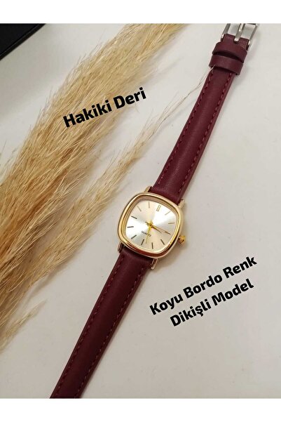 Brality Vintage Women's Wristwatch - Genuine Leather - Dark Burgundy Color wi...