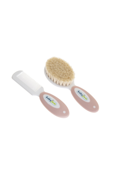 Babyjem Set pieptene perie cu peri naturali 0 luni roz