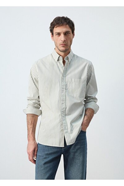 MANGO Man Regular kesim çizgili %100 pamuklu gömlek