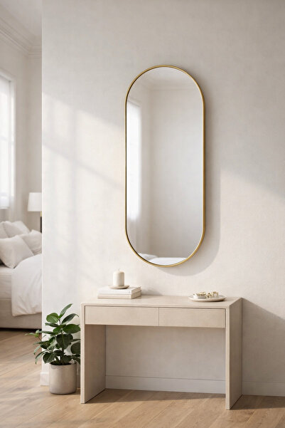 MARIA HOMES مرآة حائط بيضاوية من النحاس المصقول بإطار معدني رفيع - مقاس 120*6...