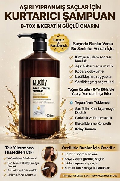 Muddy 1000 ml B-tox&keratin Repair Hair Shampoo -8697426731780