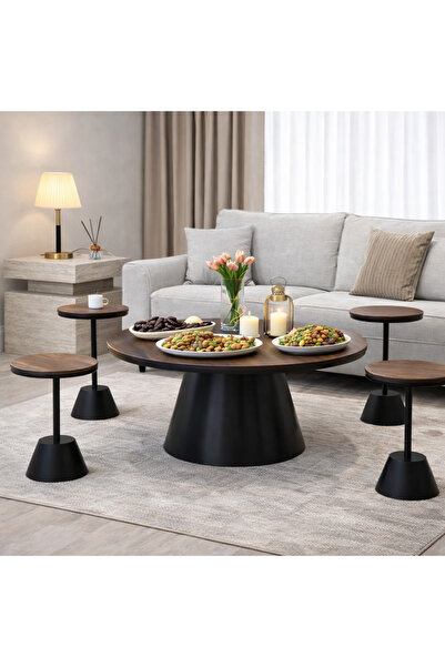 terndat طقم طاولة مع 4 طاولات خدمة خشب بني قاغدة حديد