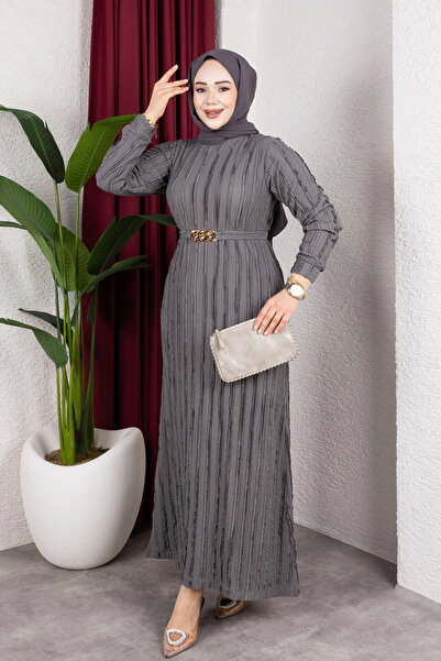 Moda MSK Gold Chain Belted Hijab Dress