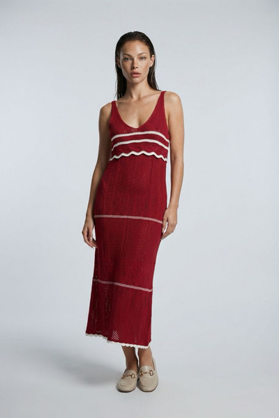 Seeh Rochie de damă cu dungi burgundy din material subțire SH286