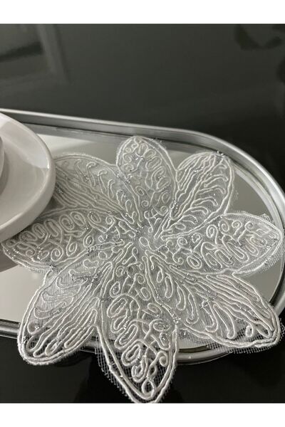 BRL ÇEYİZ HOME 6-Piece Silvery Coffee-Edged Stylish Presentation Tulle Napkin...