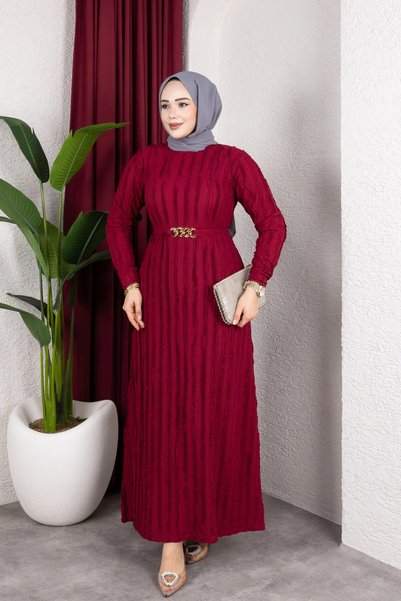 Moda MSK Gold Zincir Kemerli Tesettür Elbise