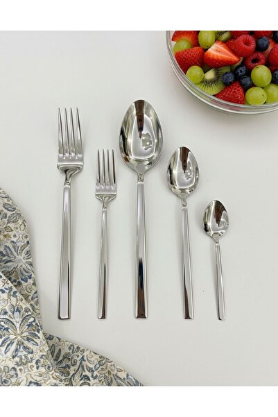 KAVEH 30 Piece Flat Fork and Spoon Set for 6 People – 304 Steel 18/10