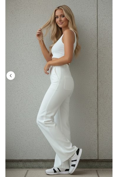 SHEVEGA White High Waist Wide Leg Palazzo Jeans Loose Denim Trousers