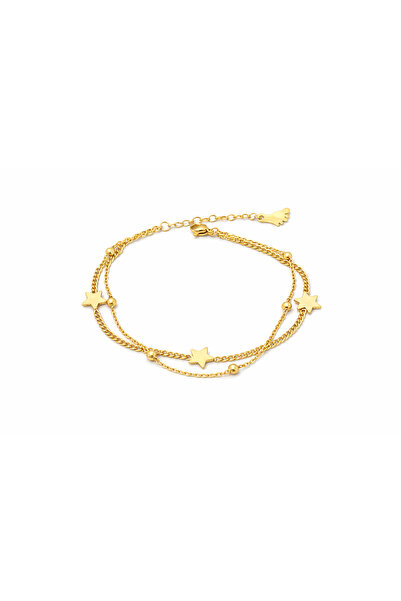 lolajewelry luxury steel gold renk dorika zincirli ve yıldızlı çelik Halhal