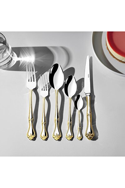 Hype Store مجموعة أدوات المائدة Nehir Lalezar Gold Simple 12 شخصًا 72 قطعة