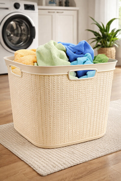 Melkan Home Καλάθι ρούχων Καλάθι βρώμικων ρούχων Ψάθινο καλάθι ρούχων Κρέμα 4...