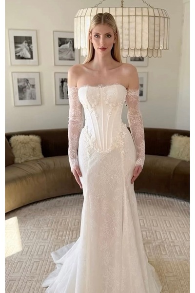 VENÜS MODA by Pınar Mănuși de mireasă fără degete din dantelă Lez (mărimea S-...