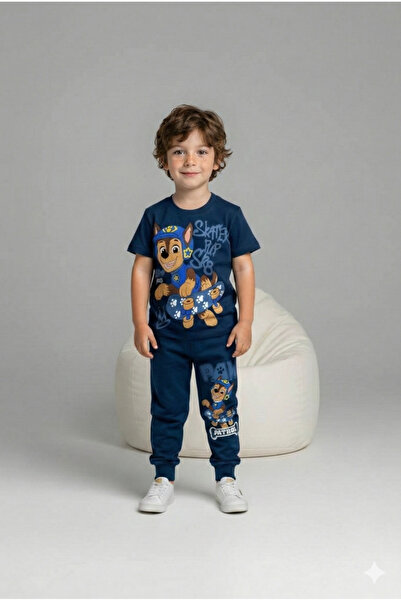 Zekalya طقم علوي من القطن الممشط باللون الأزرق مطبوع عليه شعار باو باترول للأ...