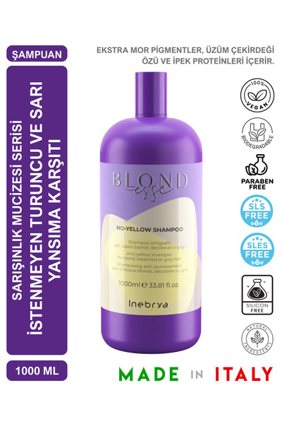 Inebrya شامبو بلونديس نو-ييلو الأرجواني للشعر الأشقر والأشقر الفاتح 1000 مل