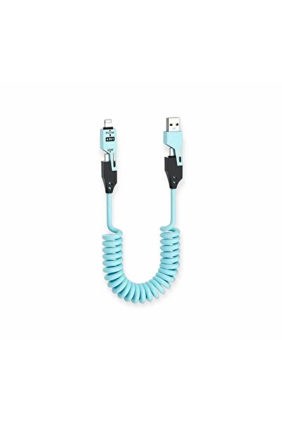 Hype Store EIMA 4in1 Spiral Şarj Kablosu 65W Hızlı Şarj - USB-A Type-C Lightn...