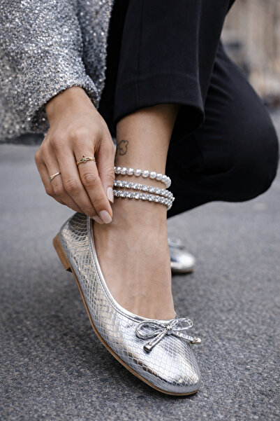 FootFrenzy Lucy Women's Gold Patterned Comfortable Daily Model Ballerina Shoes