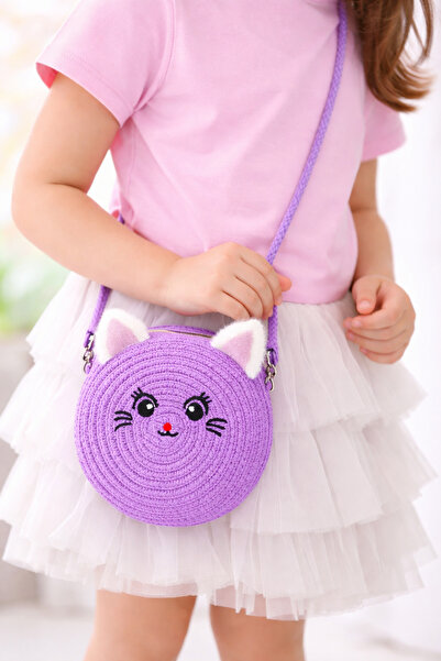 Selvira Kız Çocuk Hasır Kedi Figürlü 2 Model Omuz Çantası – Yuvarlak Tasarım,...