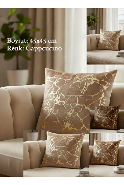 Tekstilsa غطاء وسادة كابتشينو مخملي إيطالي غطاء وسادة مزخرف مطلي بالذهب مقاس ...