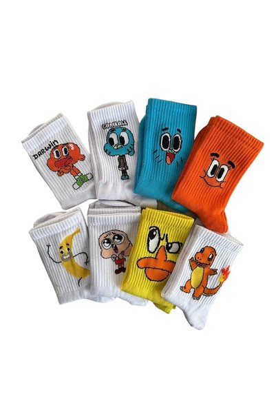 çorapdunyam Unisex 8-Piece Cartoon Anime Character Cheerful College Tennis Socks